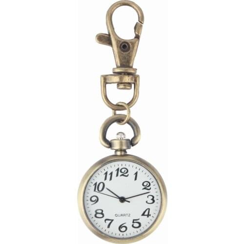 1pcs Retro Bronze Quartz vintage pocket watch Movement Keychain Keyring Round Dial Key chains