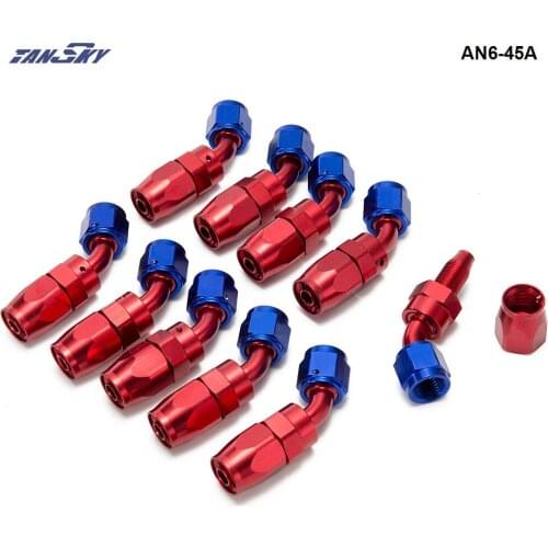 10pcs /set 45 Degree High Performance AN6 Hose End Fitting Aluminum oil cooler hose fitting AN6-45A