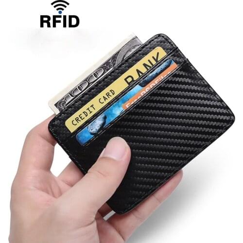 2021 New Carbon Fiber RFID Blocking Mens Credit Card Holder Leather Bank Card Wallet Case Cardholder Protection Purse For Women