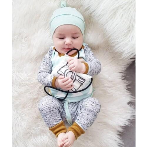 3PCS Baby Boys Clothing Set Pullover Cotton Long-sleeve Top+Pants +Hat Geometric Patterns Infant Outfits Baby Toddler Clothes