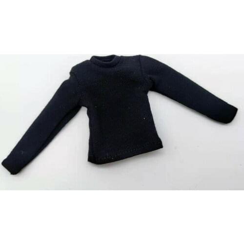 Black 1/12 Scale Long Sleeve T-shirt Model for 6" Figure Doll