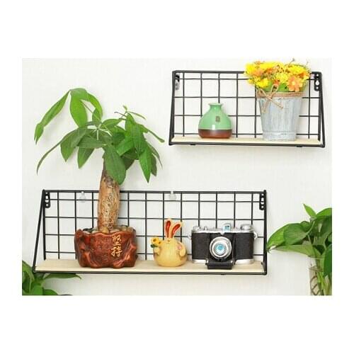 Wooden Iron Wall Shelf -mounted Storage Rack Hanging Holder Bedroom Kitchen Home Decoration Organizer