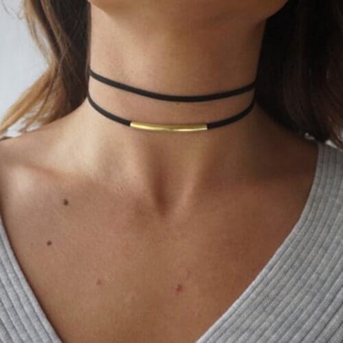 Double Layer Choker Decorative Adjustable Simple Collar Choker Velvet Choker Necklace Clavicle Chain Jewelry Accessories
