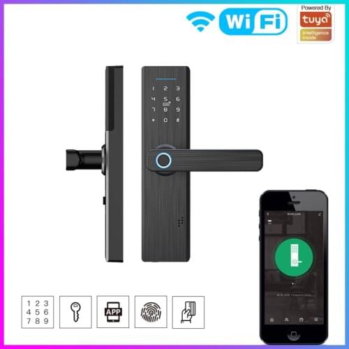 Tuya Smart Wifi Electronic Door Lock With Tuya APP Remotely / Biometric Fingerprint / Smart Card / Password / Key Unlock