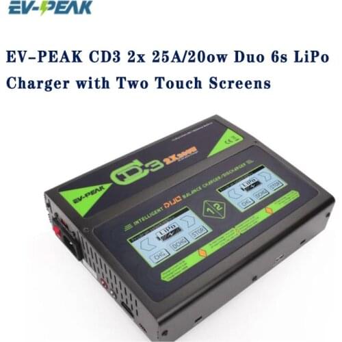 EV-PEAK CD3 2x 25A/200W DUO 6S LiPo Charger with Two Touch Screens