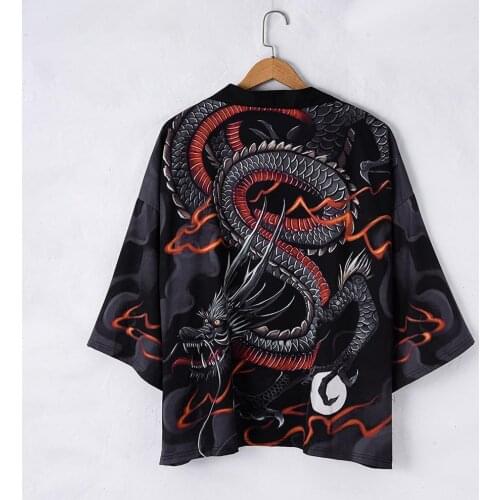 Dragon Print Kimono Cardigan Men Japanese Obi Male Yukata Mens Haori Japanese Samurai Clothing Traditional Japanese Clothing