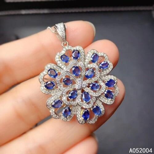 KJJEAXCMY Fine Jewelry 925 Sterling Silver inlaid Natural sapphire Female new Pendant Necklace classic Support test hot selling