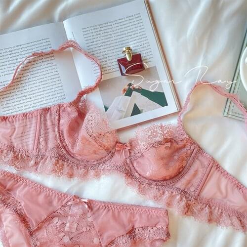 5 Colors 70-95 ABCDE Cup French Sexy Ultra Thin Transparent Bra Set Plus Big Size Full Lace Underwear Women Push Up Lingerie XXL