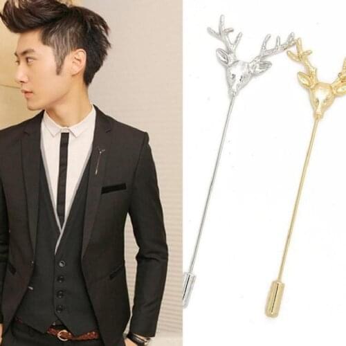 Korean Version Of The Retro Brooch Mens Small Suit Inserted Brooch Jewelry Original Retro Deer Head Plug Long Needle Models