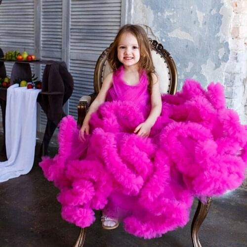 Colorful Blue Burgundy Hot Pink Flower Girl Dresses First Communication Dress Girls Wedding New Year Party Dresses With Ruffles