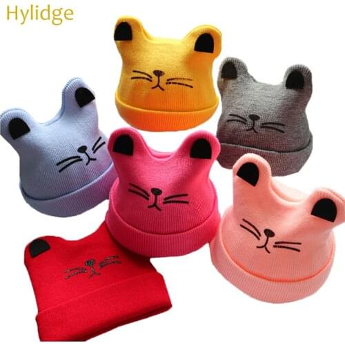 Hylidge Cute Ear Girls Winter Hats Newborn Hat for Baby Toddler Hat Cartoon Dog Cat Bear Winter Cap for Kids Knit Sweater Cap