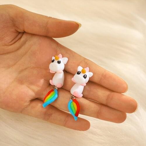 Fashion cartoon lovely unicorn Polymer clay drop earring For Women Cute Animals Dangle Jewelry 2019 New Arrival Girls Gifts