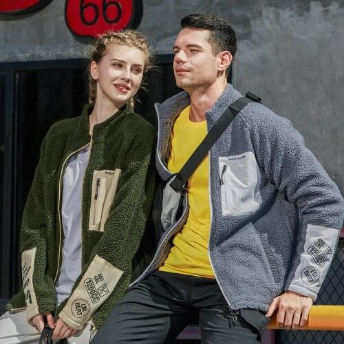 Mens Winter Personality Pockets Contrast Stitching Lamb Velvet Jacket Plus Welvet Padded Warm Street Sports Cardigan Coats