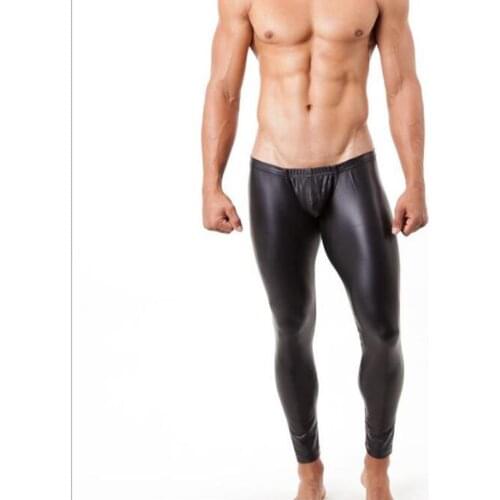 Mens Joggers Pants Fashion Tight Leather Pants Men Low Waist Skinny Long Trousers Male Gay Sexy Clubwear Bodywear Pencil Pant