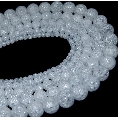Natural Stone White Snow Cracked Crystal Quartz Stone Round Beads 4 6 8 10 12 MM Pick Size For Jewelry Making Diy Bracelet
