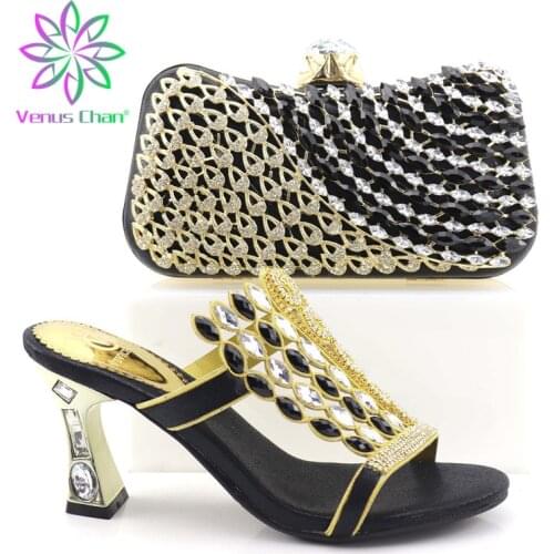 Latest Design Matching Shoes and Bag Set In Heels African Wedding Shoes and Bag Set Decorated with Rhinestone Womens Shoes Heels