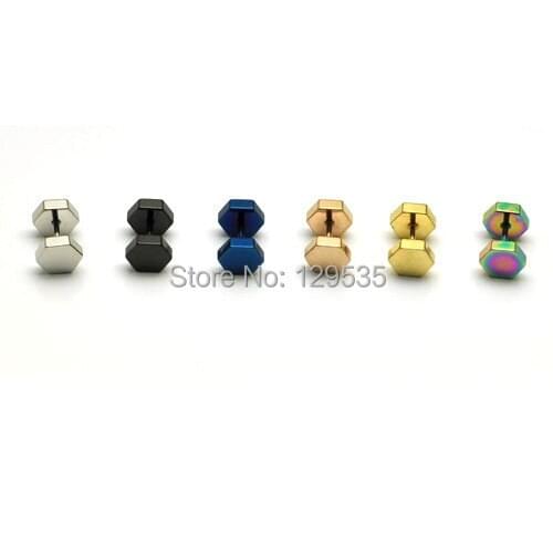 New 4 5 6 7 8MM width Hexagon titanium steel punk Men Pierced Earrings 6 colors for choose free shipping