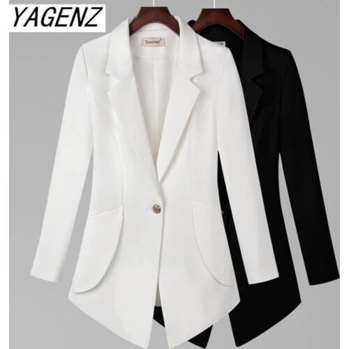 Big size women suit jacket black White slim Long sleeve office Women Blazers one button pocket solid casual female Coat 7XL