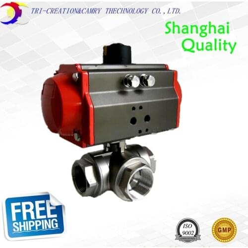 Pneumatic valve,1" DN25 3 way 304,female stainless steel ball valve,double acting AT T port ball valve