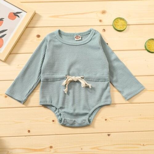 Baby Girls Boys Ribbed Romper Causal Homewear Toddler Infant Long Sleeve Solid Elastic Waist Children Jumpsuit Cotton Clothes