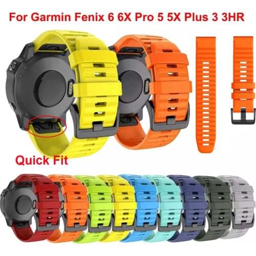 26 20 22mm Sport Silicone Watchband Wriststrap for Garmin Fenix 6X 6 6S Pro 5X 5 5S Plus 3 3HR Easy Fit Quick Release wirstband