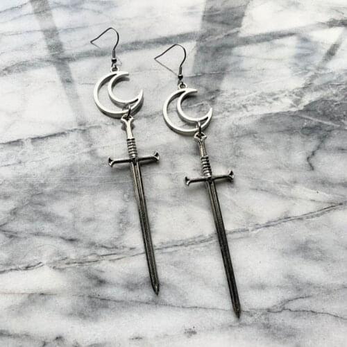 Crescent Moon Sword Earrings Gothic jewelry warrior gift medieval dagger pendant witch classic fashion women 2020 new beautiful