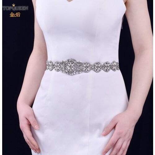 TOPQUEEN S161 Silver Rhinestone Belt for Wedding Dress Accessories Luxury Mariage Jeweled Belt Hand Crafted Beaded Weast Belt