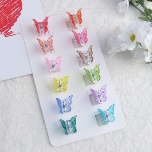 12pcs/lot Mixed Color Butterfly Hair Clips Childrens Small Clip Jelly Color Mini Hair Clips Beautiful Hair Clips Accessories