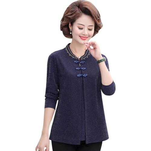 Fake Two Pieces T-shirt For Women Long Sleeve Tops Spring Pullover Fashion Plus Size Middle Aged Mother O-neck Tee Shirts 5XL