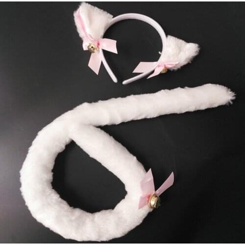 Anime Women Fox Ear Cat Girl Plush Headband Tail Housekeeper Maid Dressing Set Props Carnival Party Cosplay Costume Halloween