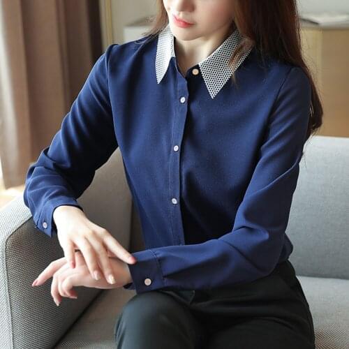 New Women Shirts Vintage Chiffon Blouse Female Loose Long Sleeve Casual Shirts Lady Simple Style Office OL Shirts Tops