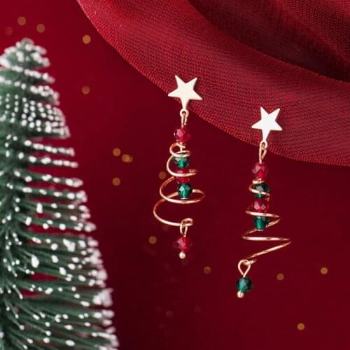 Fashion Authentic 925 Sterling Silver Rotating Spiral Christmas Tree Star Pendant Earrings for Women Christmas Jewelry Gift
