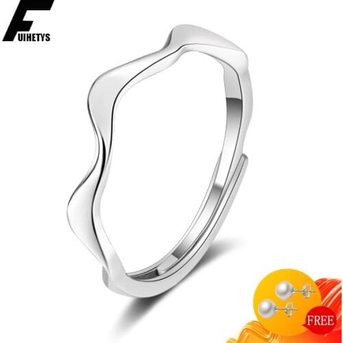 Trendy Rings 925 Sterling Silver Jewelry Wave Shape Rose Gold Color Open Finger Ring for Women Wedding Promise Party Accessories