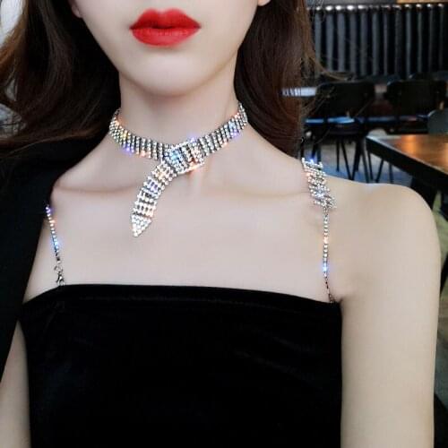 Choker Necklace Women Full Crystal Wedding Party Prom Christmas Necklace Sexy Gold Rhinestone Statement Chocker