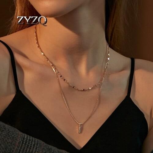 ZYZQ The New Simple Double-Layer Women Necklace Personality Rectangular Pendant Necklace Ladies Daily Wear Jewelry