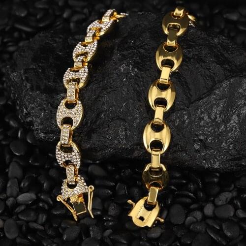 13MM Bling Coffee Bean Iced Out CZ Pig Nose Rhinestone choker Link Chain Necklaces & Bracelet HIP HOP for Men Jewelry