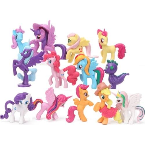 13pcs/lot 5.5-8cm White Pink Blue Yellow Orange Purple Pegasus Unicorn Horse PVC Action Figures Toy for Fun Doll