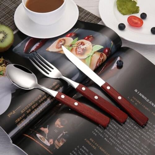 3pcs/Set Stainless Steel Cutlery Sets Flatware Spoon Fork Knife Wooden Handle Tableware Dinnerware Couverts De Table