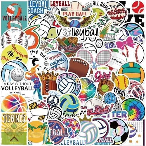 50pcs Volleyball Softball Ball Games Stickers For Notebooks Stationery Baseball Sticker Craft Supplies Scrapbooking Material