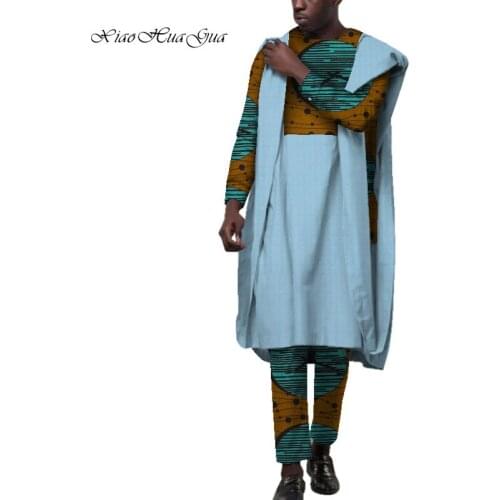 3PCS Africa Men Set Business Dashiki Suit Print African Shirt Pants Robe Fashion Formal Attire African Clothes for Men WYN953