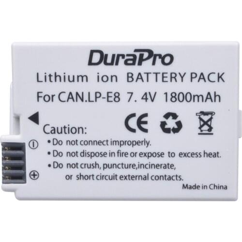 DuraPro LP-E8 Battery LP E8 LPE8 Batteries For Canon EOS 550D 600D 650D 700D kiss X4 X5 X6i X7i Rebel T2i T3i T4i T5i