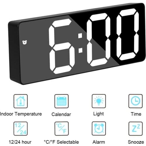 Acrylic/Mirror LED Alarm Clock Snooze Voice Control Digital Clock Time Temperature Display Home Decorations