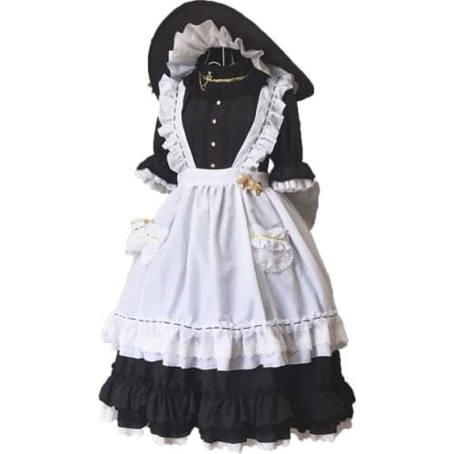 Touhou Project Kirisame Marisa Apron Dress Maid Uniform Cosplay Costumes with hat