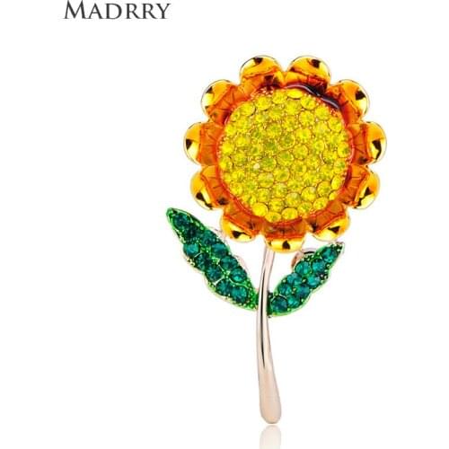 Madrry Latest Yellow Sunflower Shape Brooches Full Crystal Accessories Brooch For Girls Children Bag Corsage Scarf Pins Jewelry