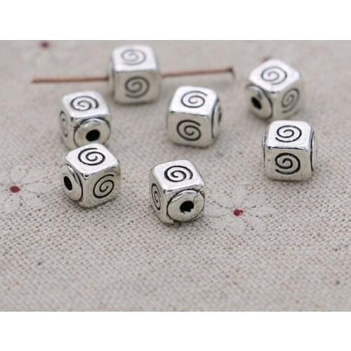 20pcs/lot Antique Silver Plated Square Loose Spacer Beads for Jewelry Making Bracelet DIY Findings 6mm