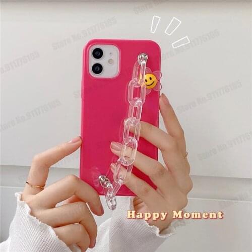 3D Sunflower Crystal Wrist Chain Phone Case for iPhone 12 Mini 11 Pro Max XR X 8 Plus Transparent Wriststrap Bracelet Soft Cover