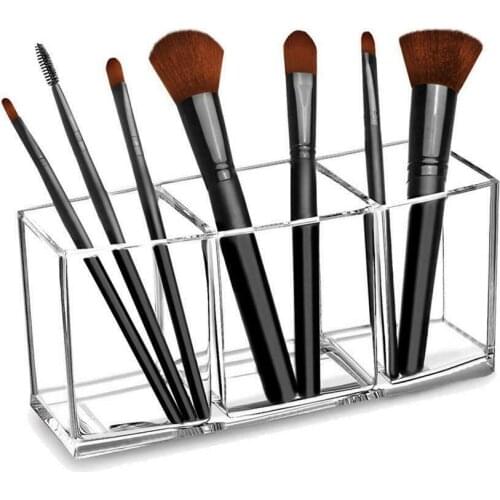 3-Slot Makeup Brush Holder Organizer Clear Acrylic Brushes Storage Case For Cosmetics Holder Desk Cosmetic Storage Container