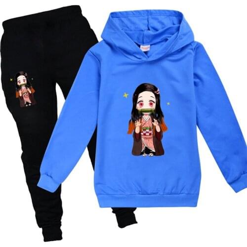 Demon Slayer Kids Fall Winter Clothes Girls Long Sleeve Tops Japan Anime Cute Graphic Kimetsu No Yaiba Children Clothing Sets