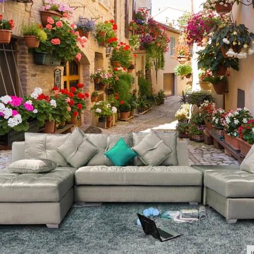European Street Scenery Custom Mural Wallpaper Flower Full Wall Murals Printed Home Decor Photo Wallpaper 3D Visual Effect