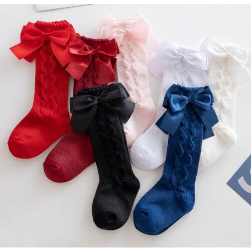 FOCUSNORM 6 Colors Infant Kids Girls Stockings Leggings Solid Lace Floral Printed Big Bowknot Stockings 0-5Y